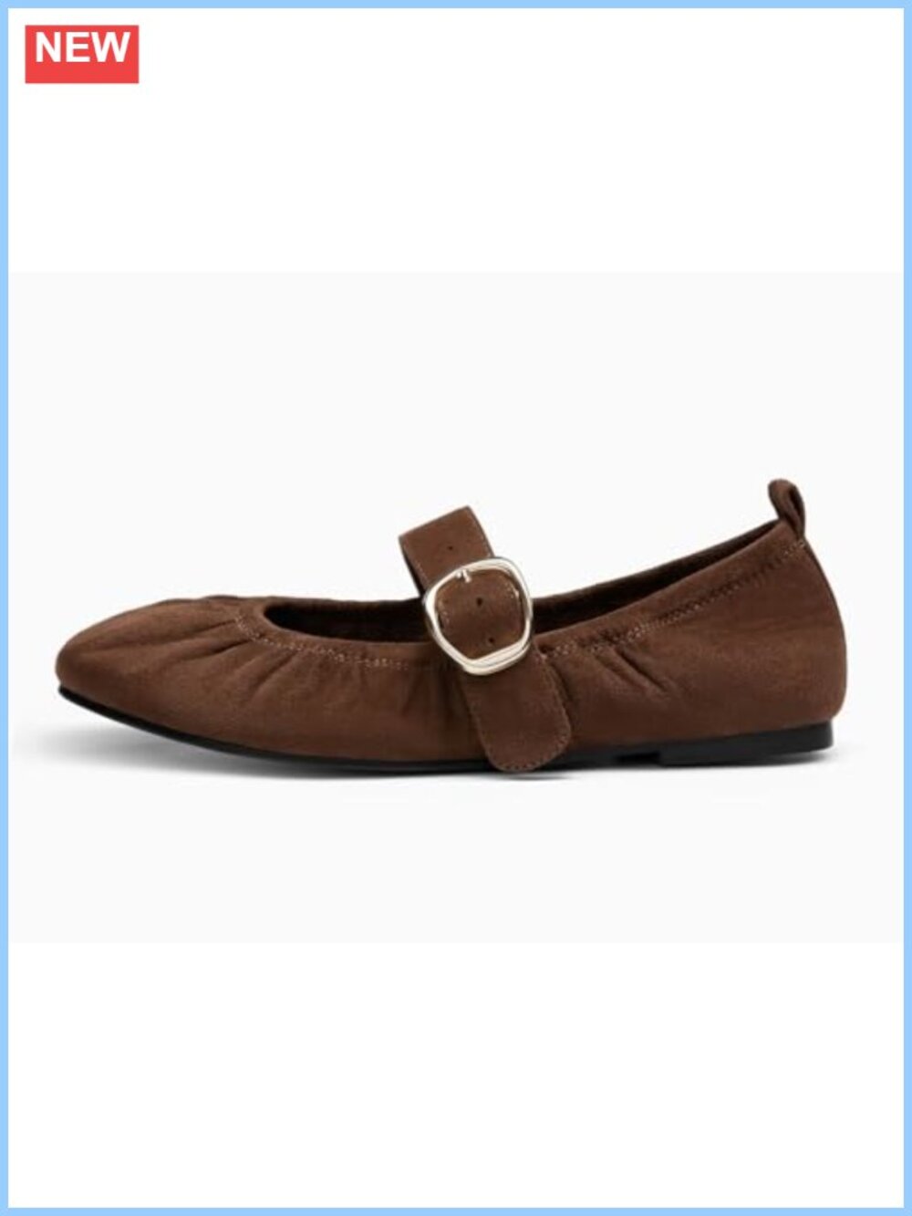 Women's Mary Jane Flats Faux Suede Adjustable Strap Slip On - Picture 4 of 6